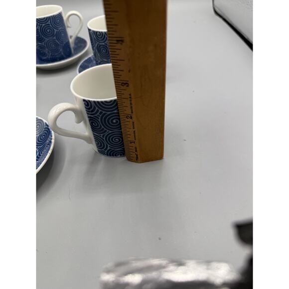 Tastesetter Sigma Blue Swirl Espresso Cups & Saucers Set of 4 Japan Porcelain - Picture 5 of 8